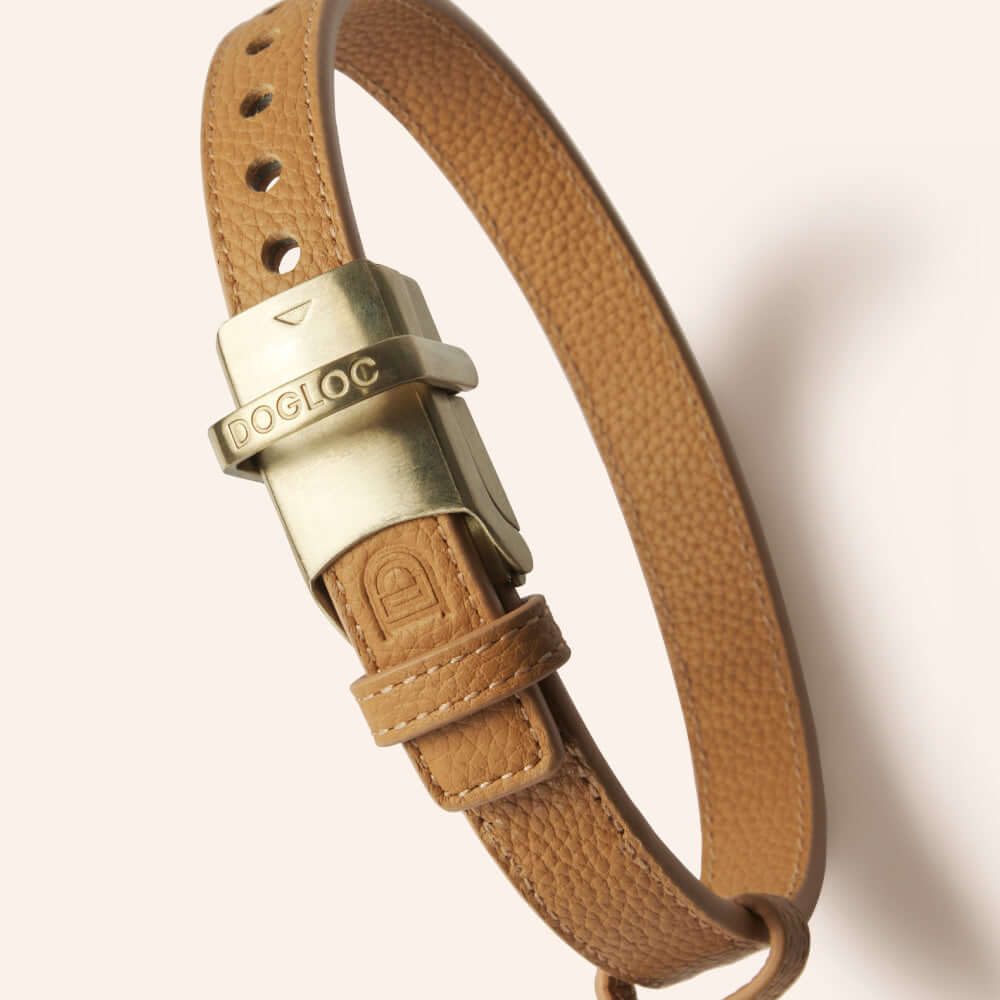 DOGLOC Lockable Dog Collar made of full-grain leather with a secure locking mechanism.