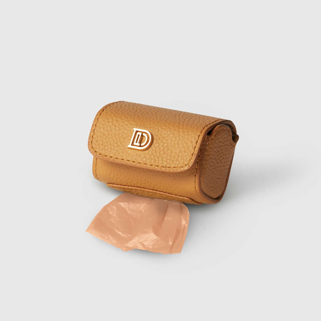 DOGLOC leather poop bag holder in toffee color